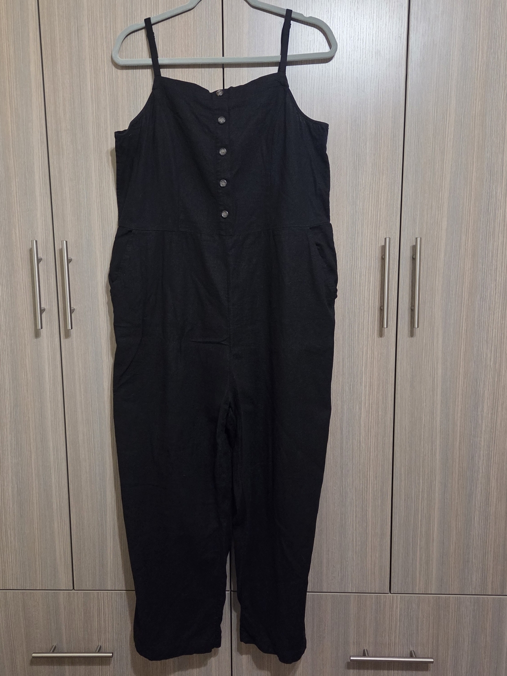 Black Linen Jumpsuit With Pockets
